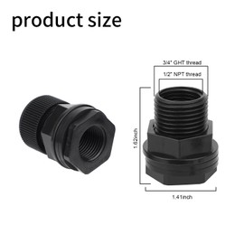 2st Schottverschraubung für Gartenschläuche mit Stopfen, 3/4 Zoll Außengewinde GHT und 1/2 Zoll Innengewinde NPT PVC Wassertank Anschlussstücke Zubehör für Regentonne Aquarium Wanne Pool Spüle