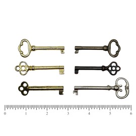 Universal Skeleton Key Set - Works with 1/2 Inch Keyholes Only - Generic Hollow Barrel Vintage Keys for Antique Furniture - Cabinet Doors, Grandfather Clocks, Dresser Drawers (Set of 6 Keys)