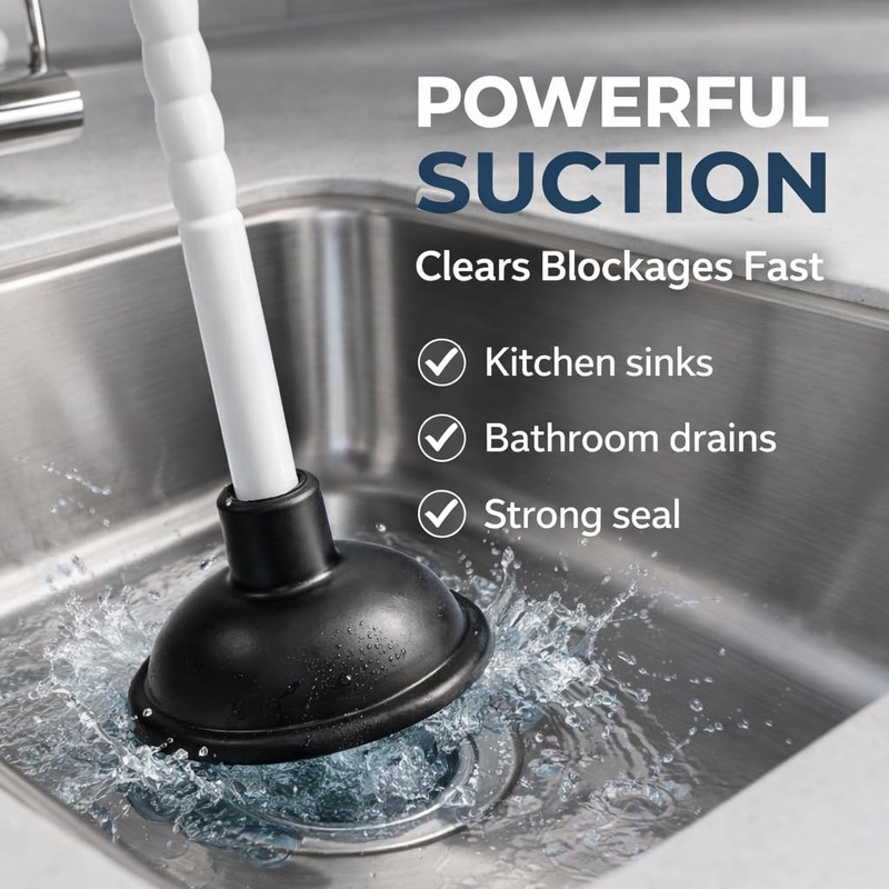 Gripzo Sink Plunger – 4 Inch Rubber Cup with 9