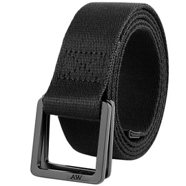 Awlyfm Men's Fabric Belt 110-180 cm Double Ring Belt Men's Fabric Canvas Men's Belt Black, black
