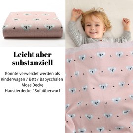 LAWKUL Baby Blanket, 100% Cotton, Soft Knitted Baby Blankets, Cuddly for Newborns, Boys, Girls, Koala, 100 x 80 cm, Pink