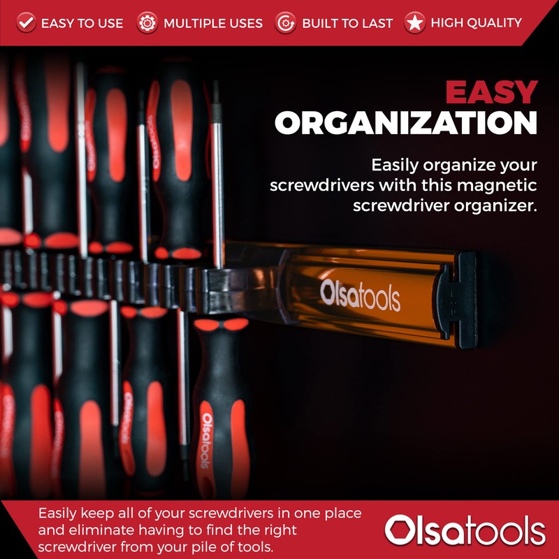 Olsa Tools Magnetic Screwdriver Rail Organizer| Professional Quality Magnetic Tool