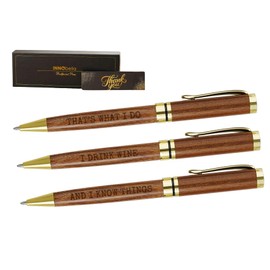 InnoBeta Wine Gifts for Women/Men, Wooden Pen Set of 3, Funny Vintage Pen, Office Tools for Wine Lovers in Birthday, Christmas