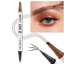 Erinde 3D Waterproof Microblading Eyebrow Pen, 4 Fork Tip Eye Brow Contouring Tattoo Pencil, 2-in-1 Dual-Ended Eyebrow Tint Eyeliner, Last All-Day, Create Natural-Looking Brows, 01 Light Brown