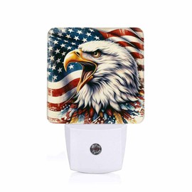 Jahiona LED Night Light Lamp with Smart Sensor Dusk to Dawn Sensor,Bald Eagle with Mouth Open in Distressed Art Style with an American Flag Night Light Daylight White,0.5W Plug-into Wall for Adults