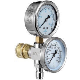 JOEJET Pressure Washer Gauge, Pressure Washer Pressure Gauge and Temperature Gauge, 2-in-1 Pressure Gauge for Pressure Washer, 3/8 Inch Quick Connect, 6000 PSI, 500 F