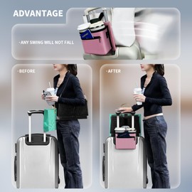 Vethers 3 in 1 Travel Luggage Cup Holder, Luggage Straps, Shoulder Bag for Suitcases add a Bag，Convenient Travel Carry-on Accessories for Hands-Free Convenience (Pink)