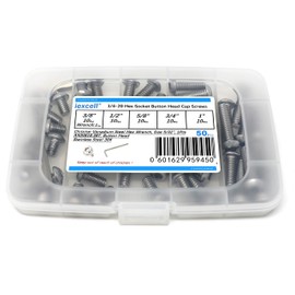 iexcell 50 Pcs 1/4-20 x 3/8", 1/2", 5/8", 3/4", 1" UNC Threads Stainless Steel 304 Hex Socket Button Head Cap Screws Bolts Assortment Kit
