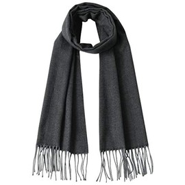 Atano Mens Fine Soft Scarf with Tassel Ends Black Herringbone