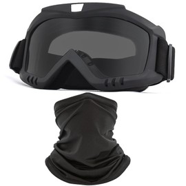 immoono Dirt Bike Goggles with Face Mask, Motorcycle Goggles ATV Goggles Motocross Goggles Ski Goggles Racing Helmet Goggles, Black Frame Smoke Lenses