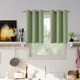 YoungsTex Short Curtains 36 Inch Length for Kitchen Window - Thermal Insulated with Grommet Top Room Darkening Small Drapes for Bedroom Cafe Office, 2 Panels, Olive Green, 42 x 36 Inch