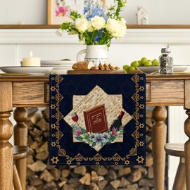 Artoid Mode Pesach Star of David Jewish Happy Passover Table Runner, Seasonal Book Kitchen Dining Table Decoration for Home Party Decor 13x72 Inch