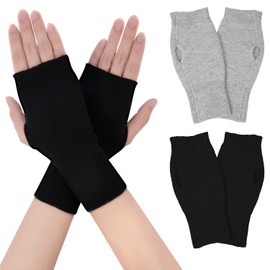 2 Pairs Unisex Half Finger Gloves, Stretchy Fingerless Warmer Gloves Winter Knitted Fingerless Gloves for Women Men Winter Cold Weather (Black & Light Gray)