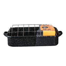 Granite Ware 19-Inch Roasting Pan With V-Rack - Nonstick Rectangular Roaster for Poultry, Baking, Broiling, Grilling - Durable Cookware for Holiday Feasts & Daily Meals - Family Size, Made of Steel