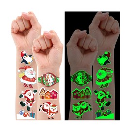 Partywind 160 Styles Glow Christmas Temporary Tattoos for Kids Stocking Stuffers, Christmas Birthday Party Decorations Supplies Favors, Xmas Holiday Tattoo Stickers for Kids Toys (12 Sheets)
