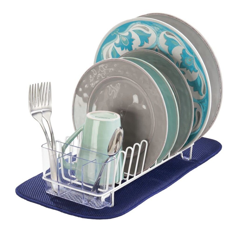 mDesign Steel Compact Modern Dish Drying Rack with Removable Cutlery