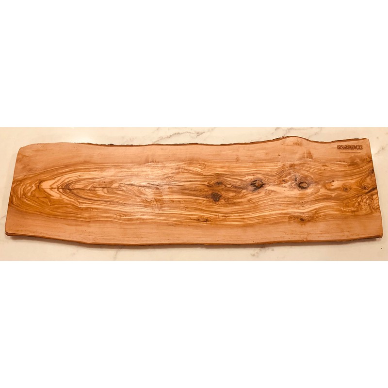 28" Rustic Handmade Olive Wood Bark Edge Charcuterie Board by