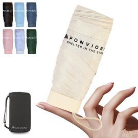 Compact Mini Windproof Travel Umbrella-UPF 50+ Sun & Rain Protection, Small Folding Design Fits in Pocket or Purse, Lightweight Portable with Case for Women, Men & Kids (Beige)
