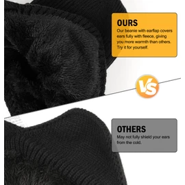 Wmcaps Winter Beanie with Brim and Ear Flaps, Outdoor Warm Fleece Lined Knit Hat Stocking Caps for Men Women Grey