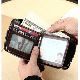 Men's Leather Zip Around Wallet ID Card Window Secure Zipper Bifold RFID
