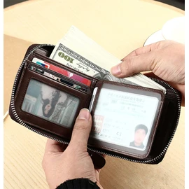 Men's Leather Zip Around Wallet ID Card Window Secure Zipper Bifold RFID