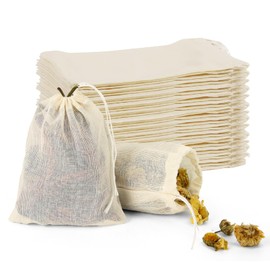 AYAWOW 20Pcs Muslin Drawstring Bags, Natural Cotton Sachet Bags for Cooking,Reusable Tea Bag for Loose Tea, Small Cheese Cloth Cotton for Straining, 4 X 3 Inches
