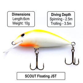 EVERBAY DORADO Wobbler Fishing Lure-Hard Crankbait-Fishing Tackle, Topwater Life-Like Swimbait for Brown Trout, Salmon, Pike, Zander, for Spinning and Trolling in Freshwater, Floating - SCOUT 6cm JST