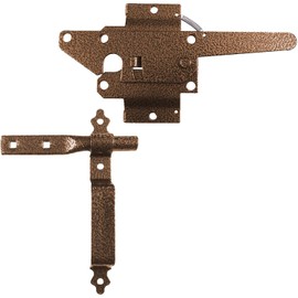 Jake Sales Wood Gate Latch Kit - Bronze Colored Powder Coated Metal Gate Hardware - Traditional Style - Fence Panel Gate Latch Opens Either Side - Includes 9" Handle - Easy Installation