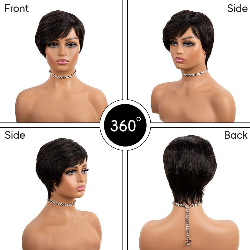 Allphv Peluca Cortas de Pelo Humano para Mujeres Negras Pelucas