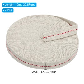 PATIKIL 3/4" Wide 33 Feet 100% Cotton Flat Wick, 2 Rolls Oil Lamp Wicks with Red Stitch for Kerosene Lamp Lantern Oil Burner