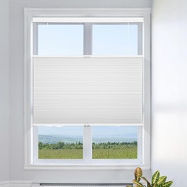 Grandekor Top Down Bottom Up Cellular Shades Cordless, 34" Wx72 H, Pull Down Honeycomb Blinds for Windows Room Darkening Blinds & Shades for Living Room Bedroom, Blackout, White