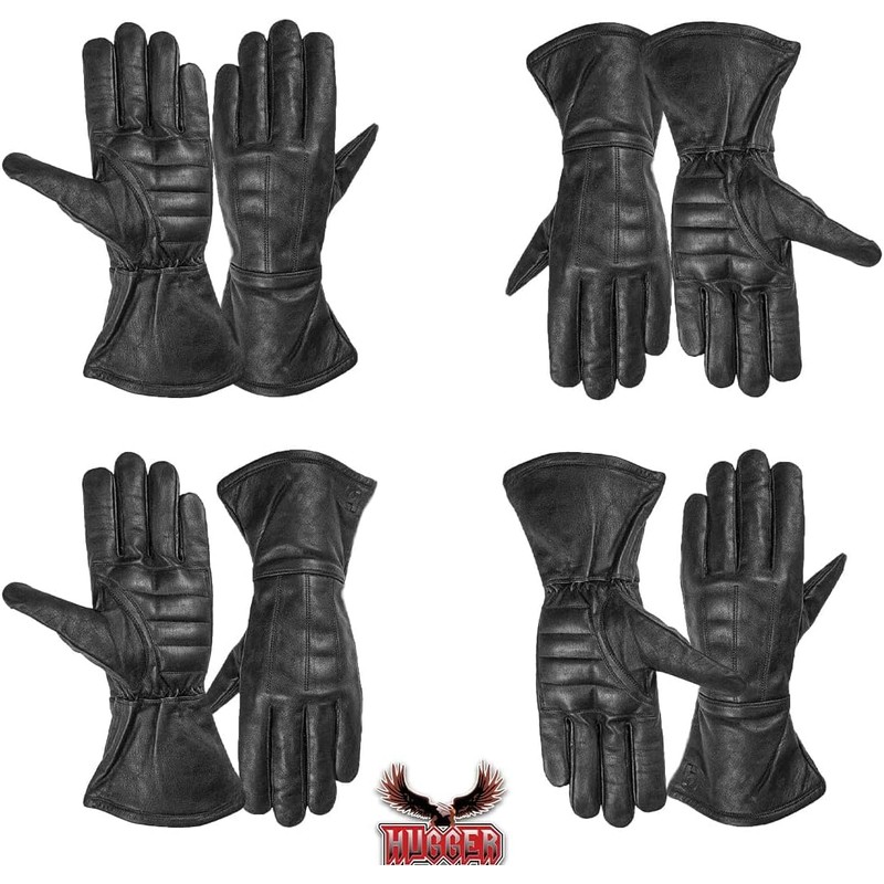 Hugger Men's Lined Gauntlet Water Resistant Leather Motorcycle Riding Gloves