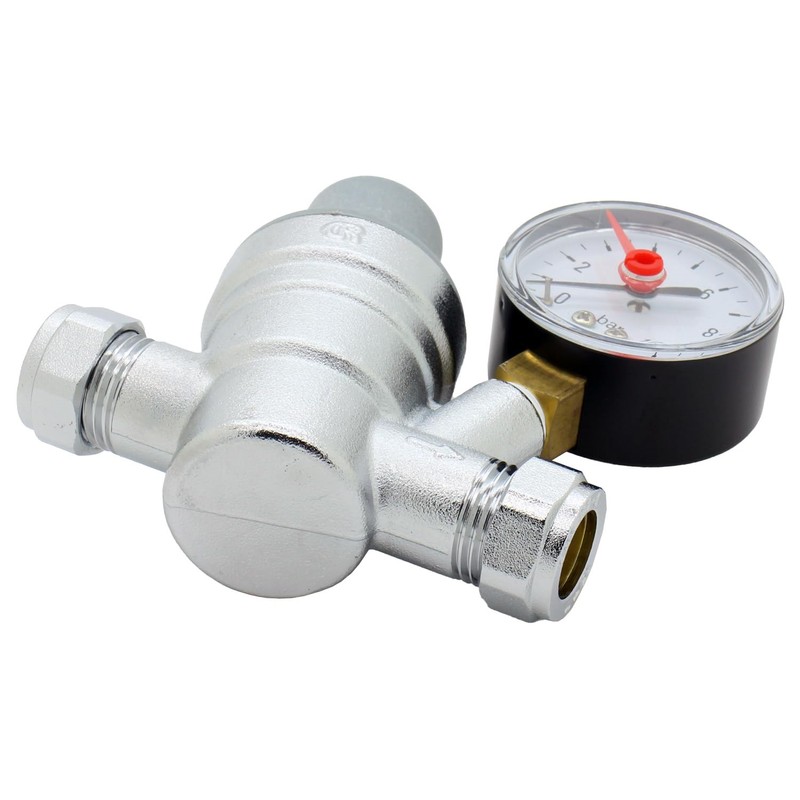 Adjustable Pressure Reducing Valve 15mm with 0-10 Bar Gauge