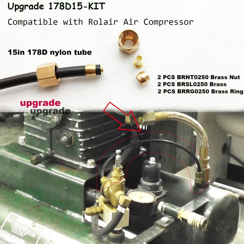 New 178D15-KIT Air Compressor Unloader Tube Kit Compatible With Rolair