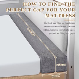 NANGELRN Bed Gap Filler with Removable Cover, Mattress Extender for Headboard Gap, Dark Gray, 54"x8"x8", Full