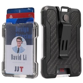 LAHAWAHA Carbon Fiber Badge Holder, Durable ID Card Holder with Metal Clip (Holds 1 to 4 Cards) Black.