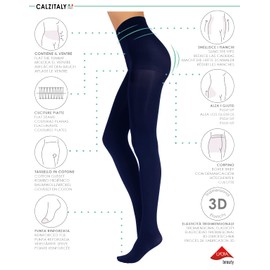 CALZITALY, Opaque Shaping Tights, Control Top Tights, Shaper Pantyhose | 100 DEN | Navy, Black | S, M, L, XL | ITALIAN HOSIERY | (S, BLUE)