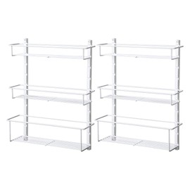 ClosetMaid Adjustable 3 Shelf Spice Rack Organizer Kitchen Pantry Storage for Cabinet Door or Wall Mount with Metal Shelves, White (2 Pack)