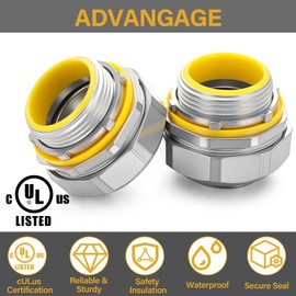 Gisafai 5 Pcs Liquid Tight Connector Straight Insulated Zinc Die Cast Metal Tight Electrical Conduit Fittings for 1-1/4 Inch Flexible and Type B Flexible