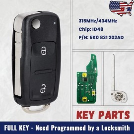 KEYECU 7E0 837 202AD Flip Remote Key Fob for Volkswagen Amarok Transporter 2011 - 2016
