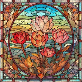PICKFORU Stained Glass Flower Puzzles for Adults 1000 Pieces, Vintage Art Puzzles Floral, Impossible Hard Challenging for Adults