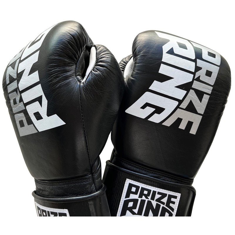 PRIZE RING "Professional SX" Boxing Gloves Genuine Leather Black (16oz)