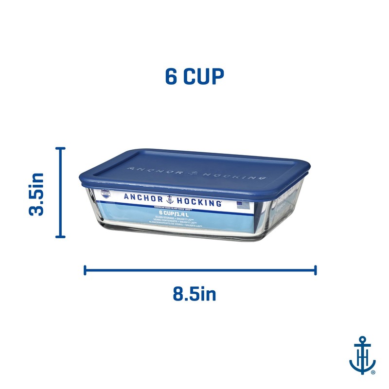 Anchor Hocking SnugFitTM Rectangular Food Storage Containers with Lids (4-Piece,