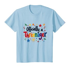 3 Year Old Birthday Officially A Threenager Party Gift T-Shirt, Youth, Baby Blue