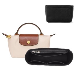 Small Bag Organizer Insert for Long Champ Small Bag, Small Tote Bag Handbag Organizer, Felt Purse Organizer Insert for Small Tote Bag Handbags with Multi-Pocket (Black,16 * 10 * 5)