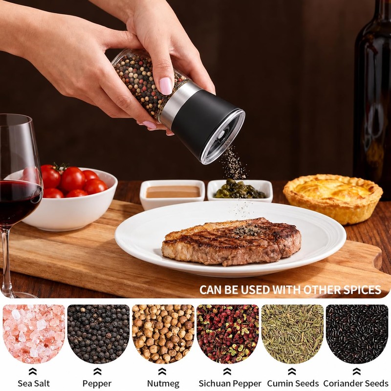 Premium Salt and Pepper Grinder Set of 2, 6 oz
