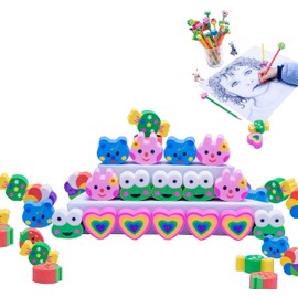 RONDURE Pencil Erasers Toppers 35pcs Pencil Top Erasers Cap Pink Heart Shape Pencil Eraser Topper