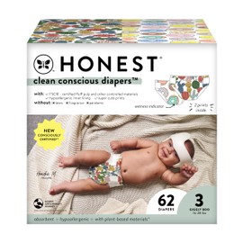 The Honest Company Clean Conscious Diapers Plant-Based, Sustainable Cactus Cuties + Donuts Club Box, Size 3 (16-28 lbs), 62 Count