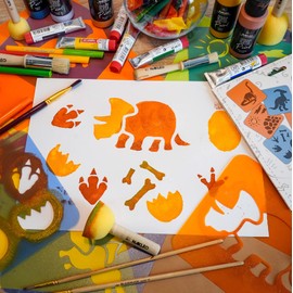 NAKLEO Stencils Painting for Children - 8 Pieces - Dinosaur - Children's Creative Drawing Stencil Set - Plastic - 15 x 15 cm - Reusable
