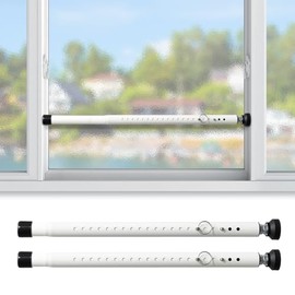 Window Security Bar Adjustable Inside Sliding Glass Door, Lock, Metal Stopper for Patio House, Burglar Prevention, Child Safety, Vertical, White 2 pcs